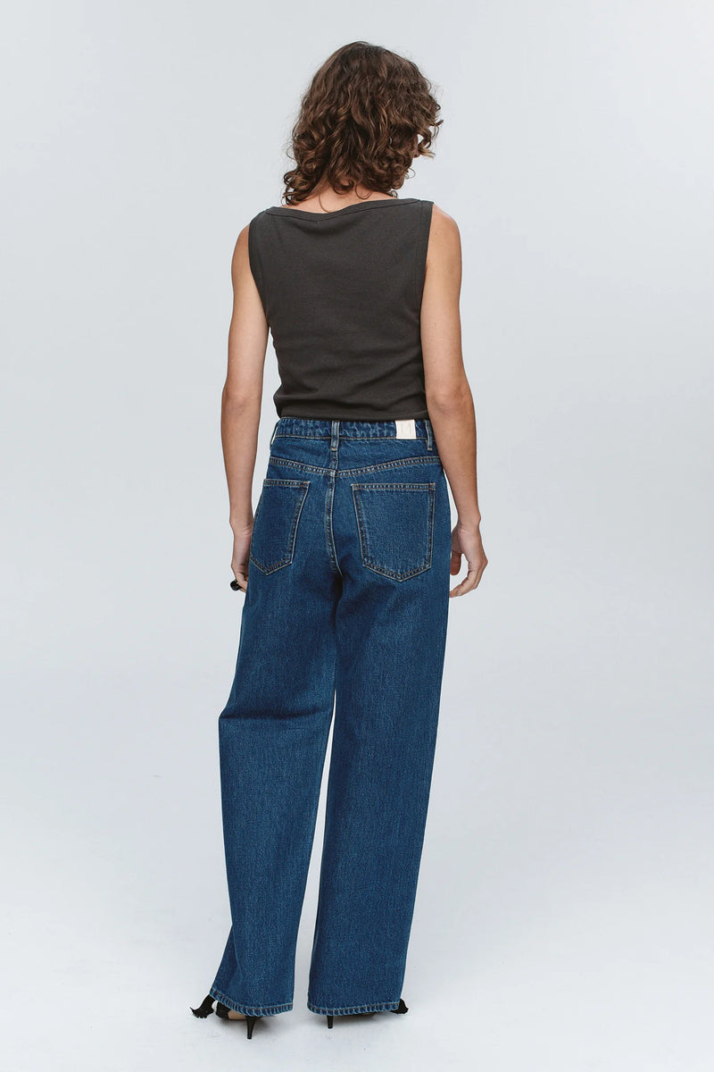 Wide leg jean-washed indigo