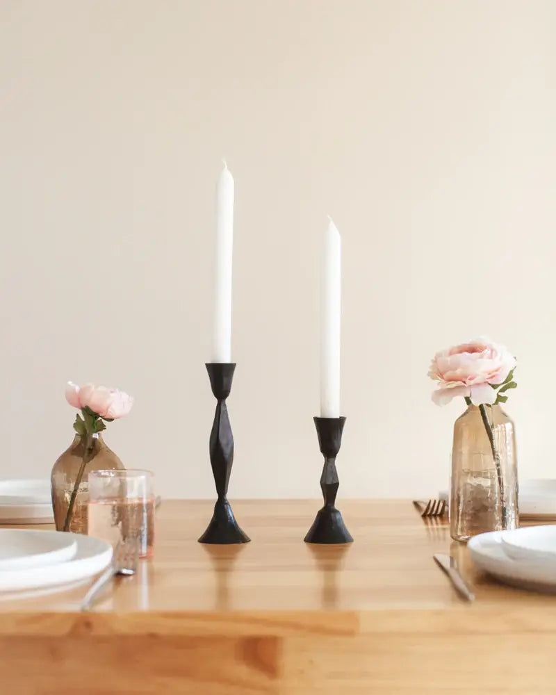 High Diamond Hand-Forged Iron Candle Stand: Black- single