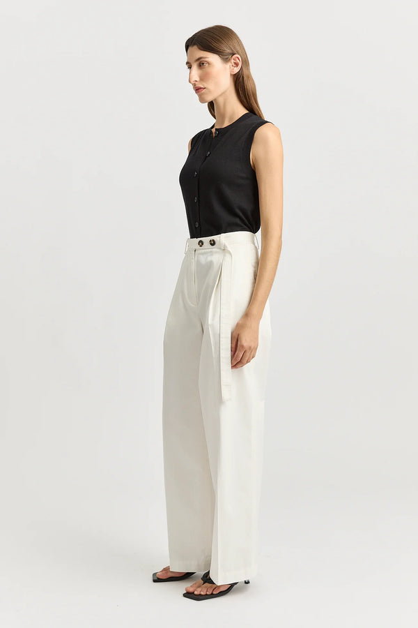 Belted cotton pant- white