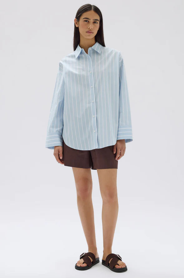 Addie poplin long sleeve- sora/white