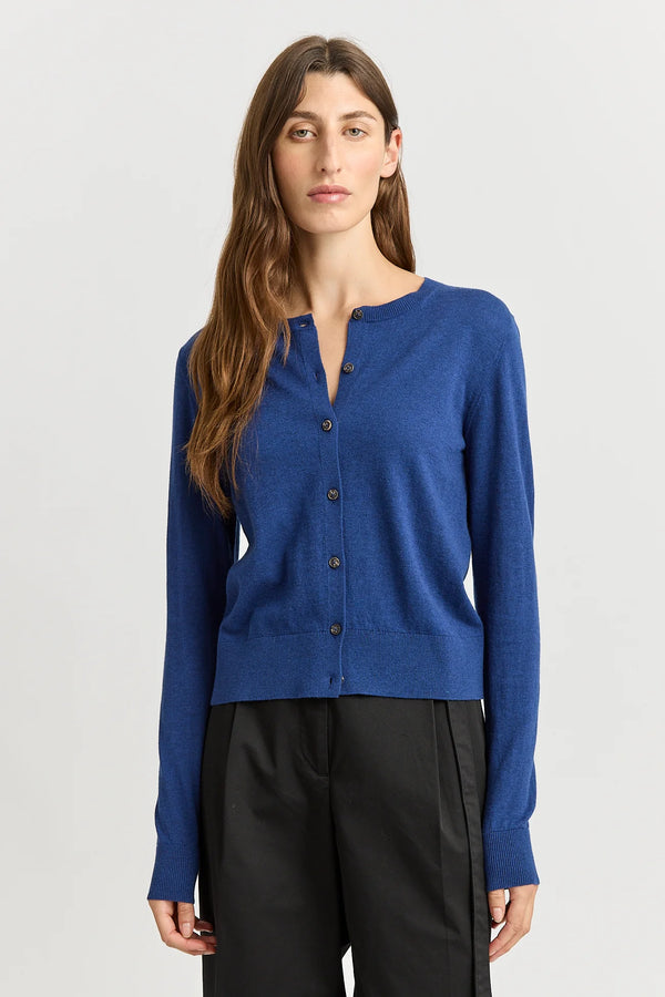 Fine crew cardigan- marine