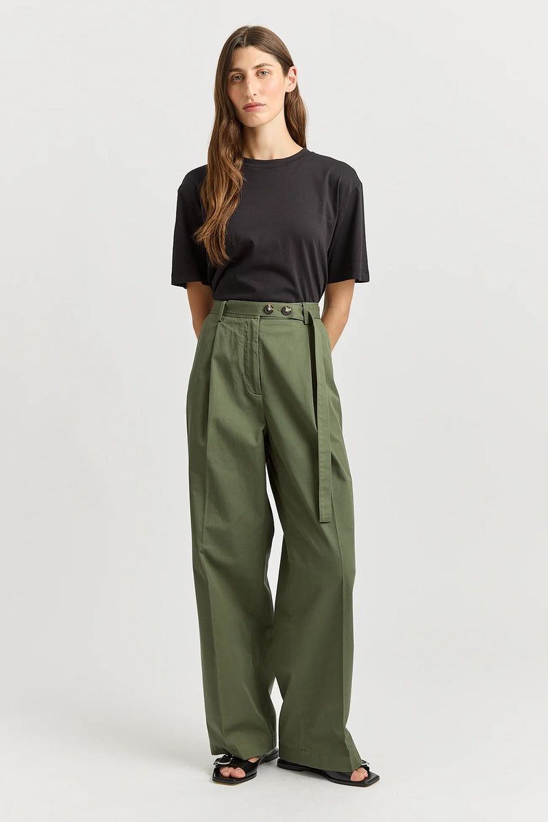 Belted cotton pant- olive