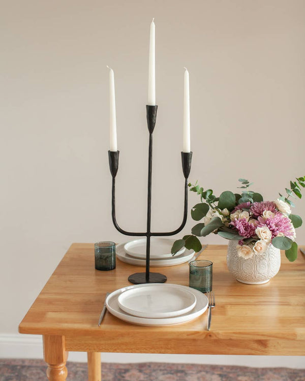Hand Forged Iron Candelabras: Black