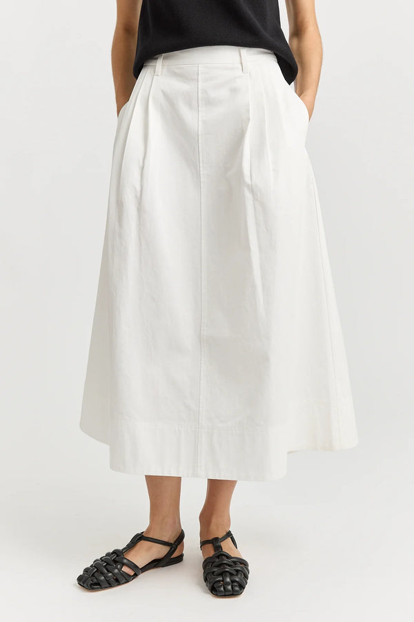 Pleat detail  midi skirt- white