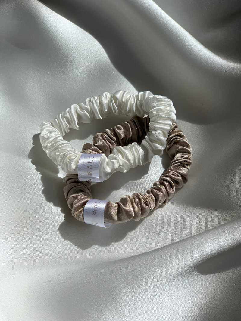 Small 100% Silk Scrunchie - Snow White