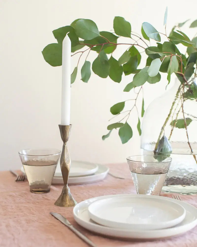 High Diamond Hand-Forged Iron Candle Stand: Brass Finish- single