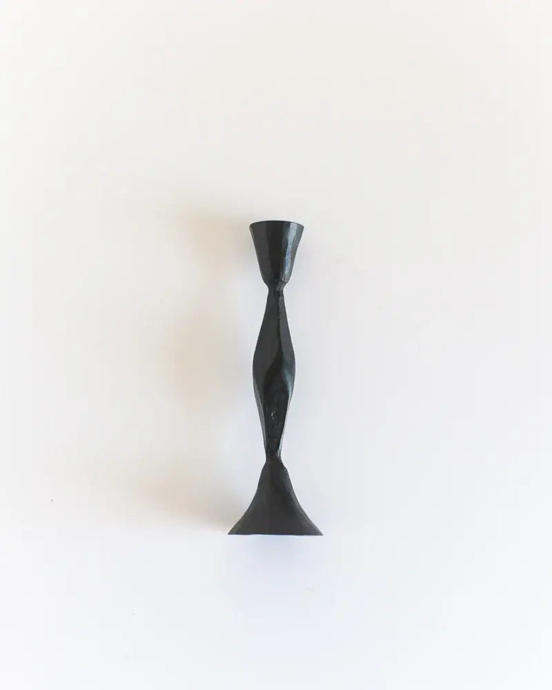 High Diamond Hand-Forged Iron Candle Stand: Black- single