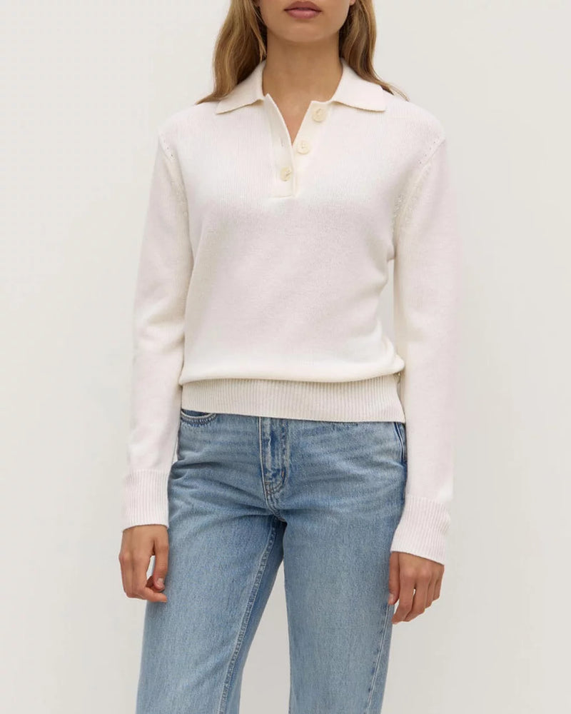 Annabelle wool cashmere knit polo- crm