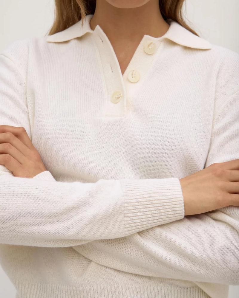 Annabelle wool cashmere knit polo- crm