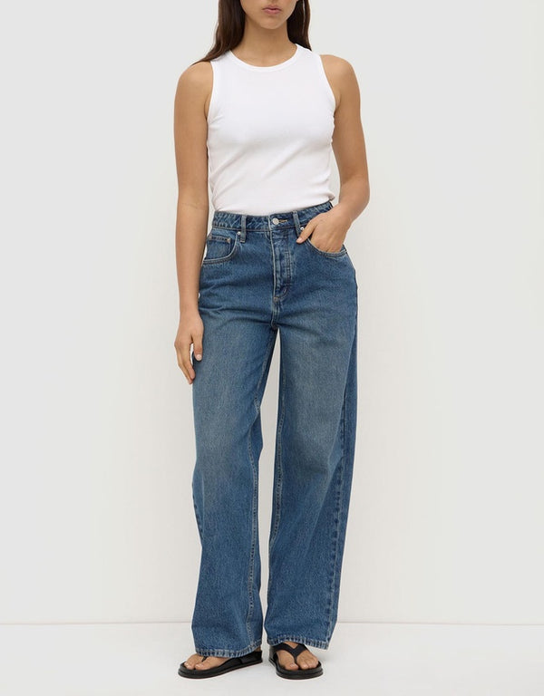 Oversized high rise jean- dark indigo fade