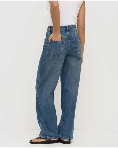 Oversized high rise jean- dark indigo fade