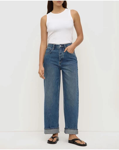 Oversized high rise jean- dark indigo fade