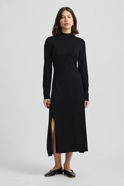 Fine Funnel Neck Dress- Blk