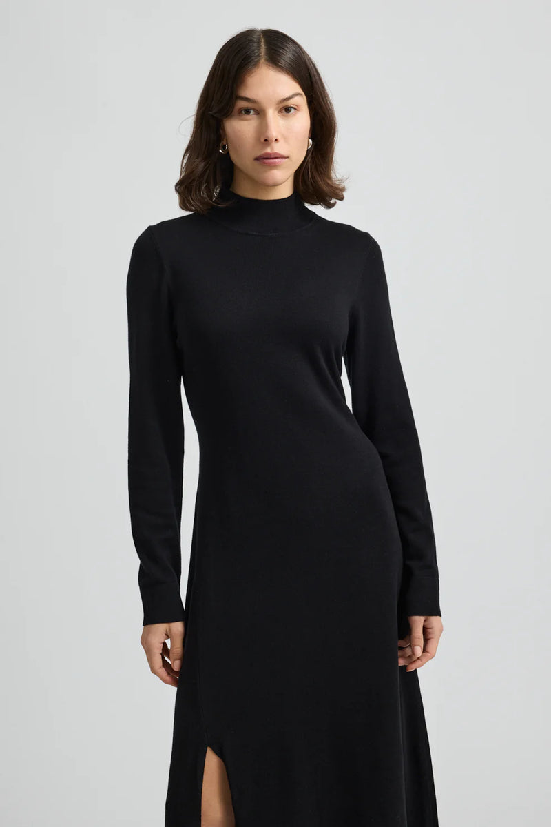 Fine Funnel Neck Dress- Blk