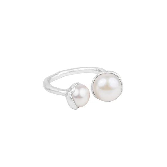 Double pearl ring silver