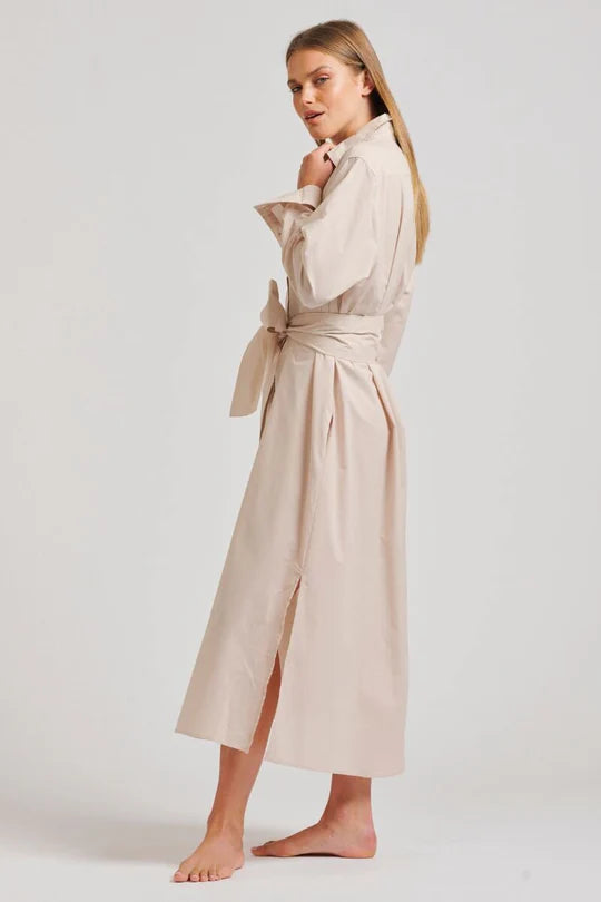 Pippa Oversized Cotton Longline Dress - Stone