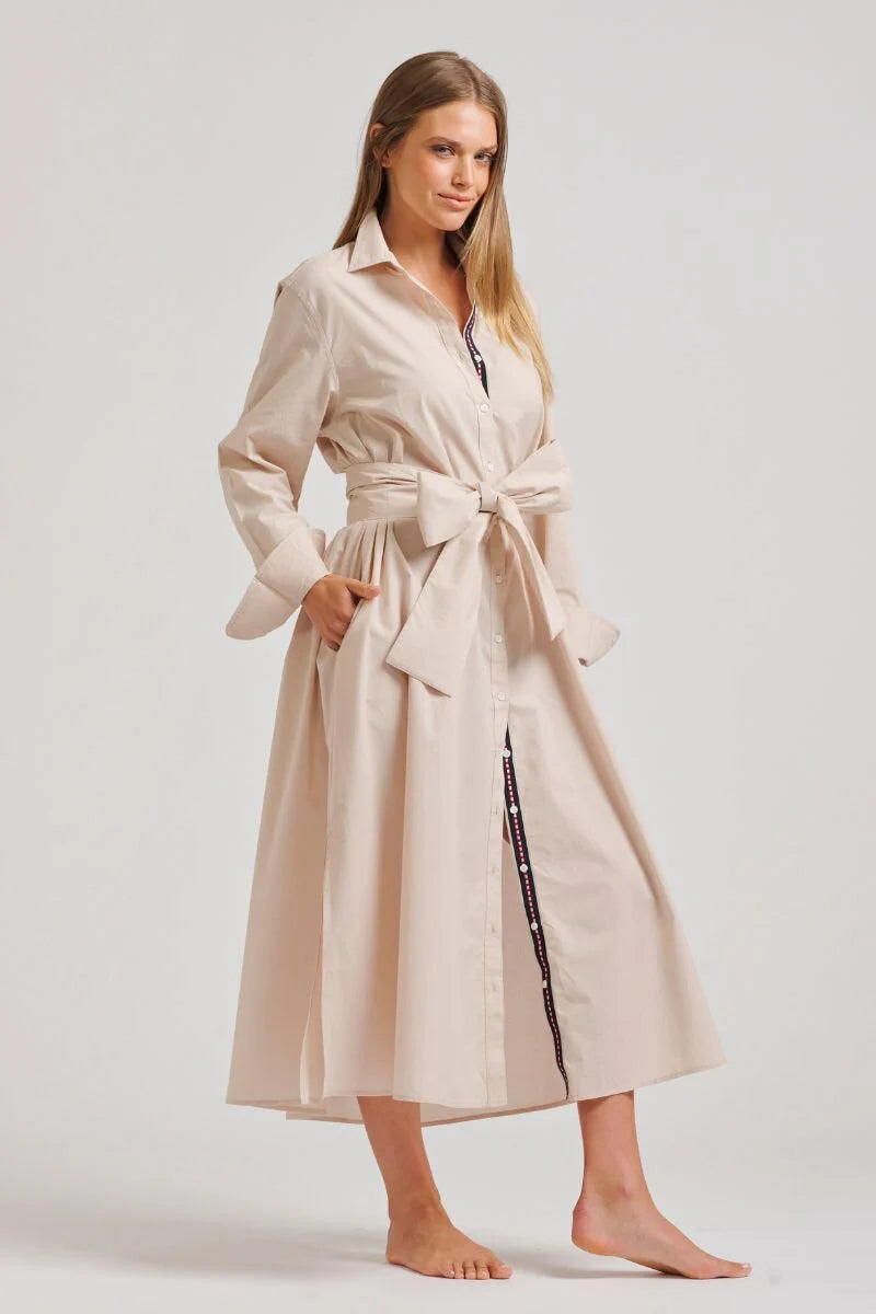 Pippa Oversized Cotton Longline Dress - Stone