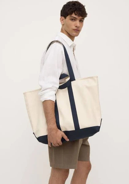 Canvas weekend tote-ecru/true navy