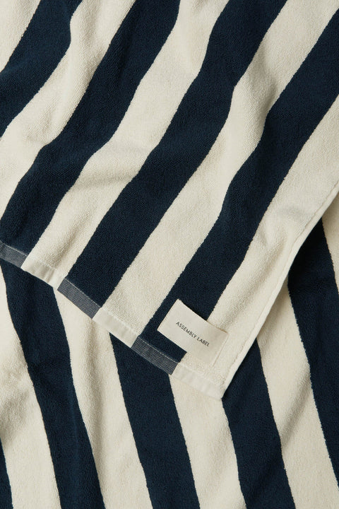 Multi stripe beach towel- bahama blue/cream